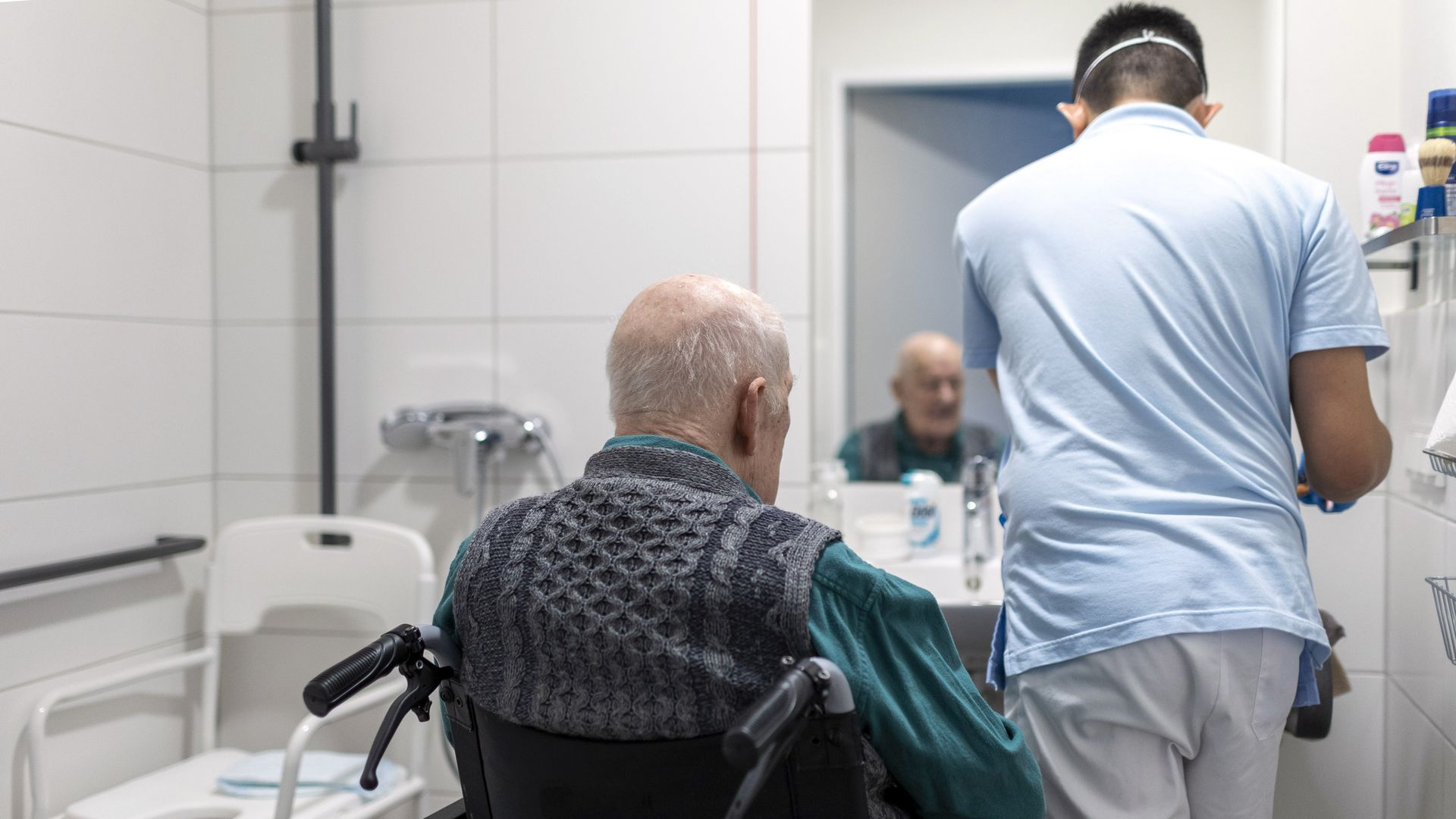 Senior care worker and resident