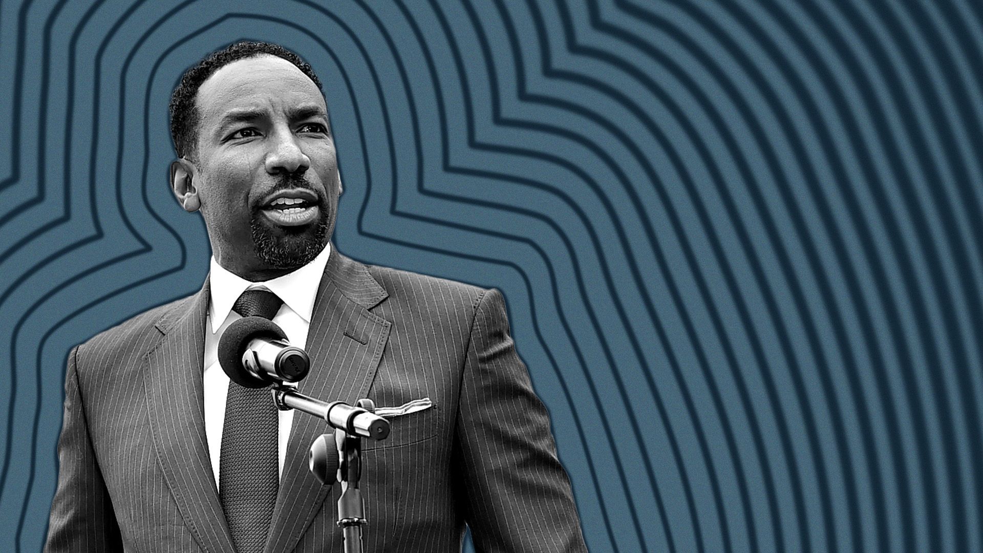 Photo illustration of Atlanta Mayor Andre Dickens with lines radiating from him.