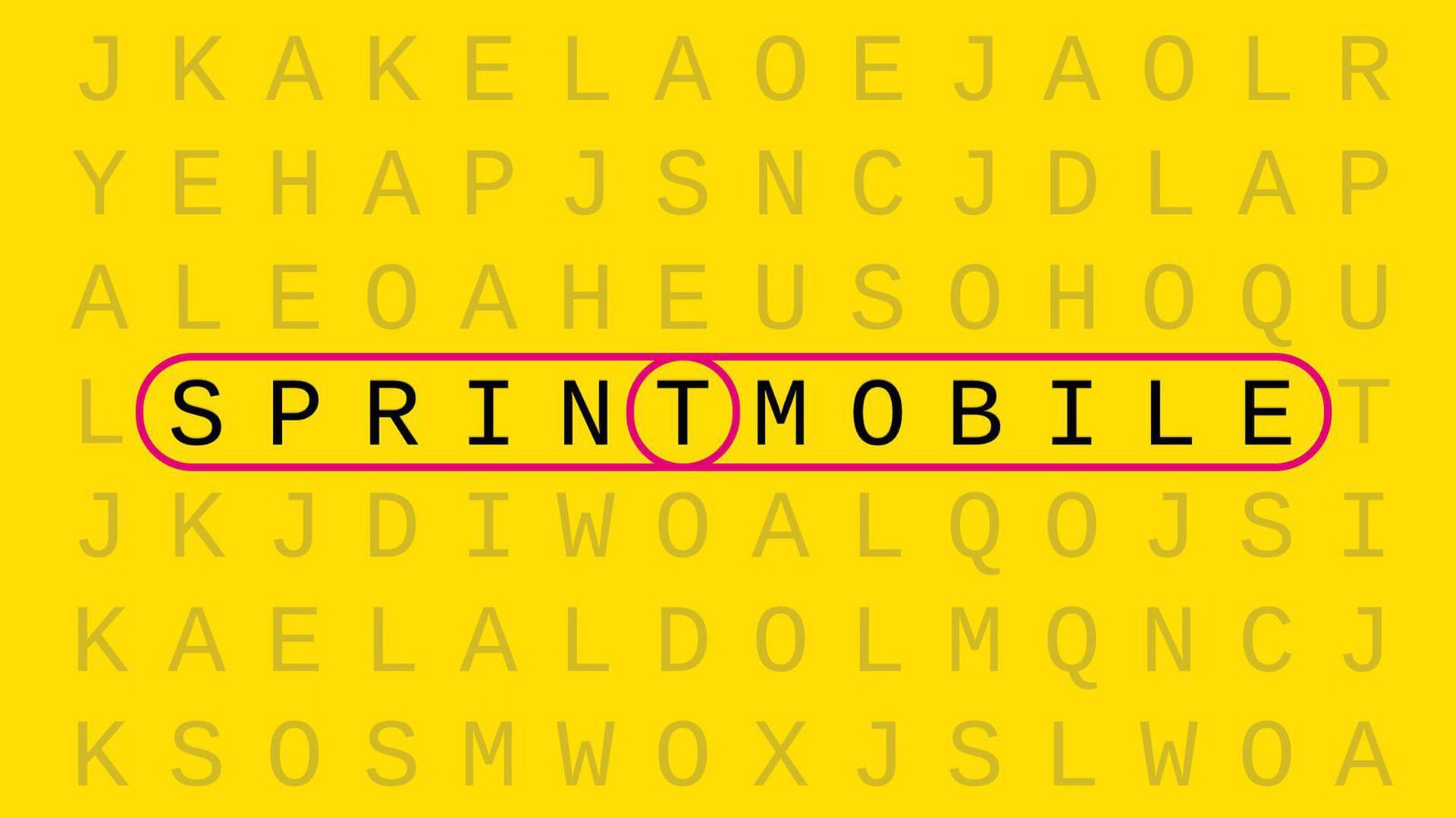 An illustration of a word search puzzle with Sprint and T-Mobile overlapping