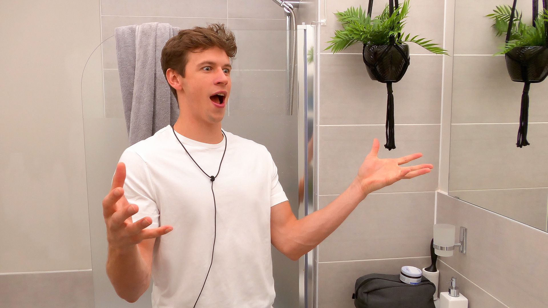 josh "bru" brubaker in white tee with shocked face