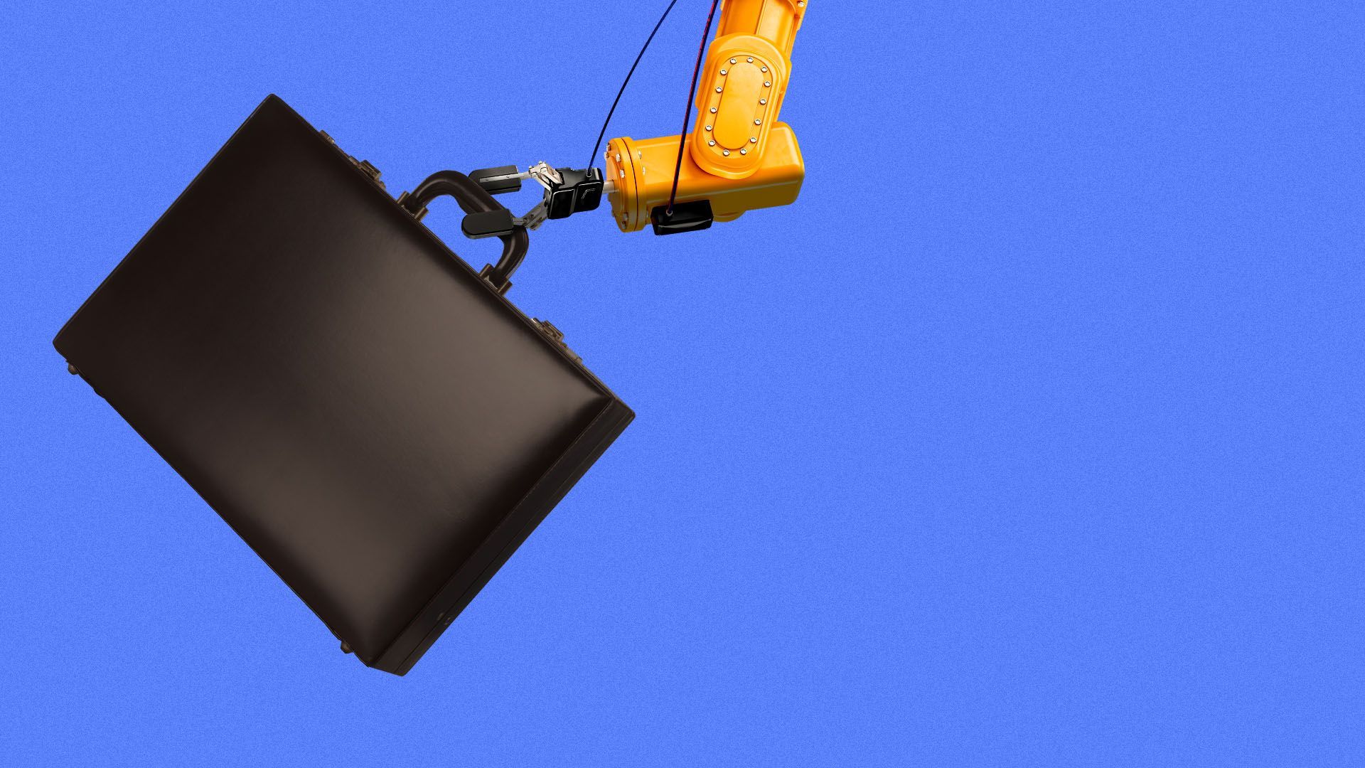Illustration of a robot arm carrying a briefcase