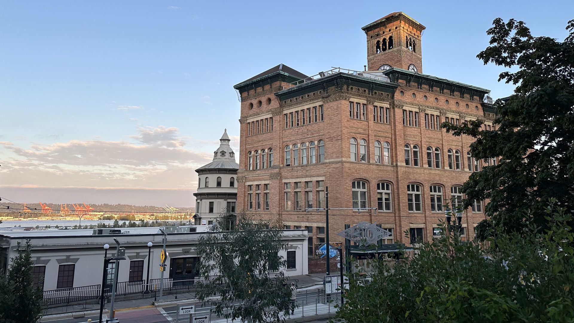 Old City Hall in Tacoma is seen as the sun begins to set. 