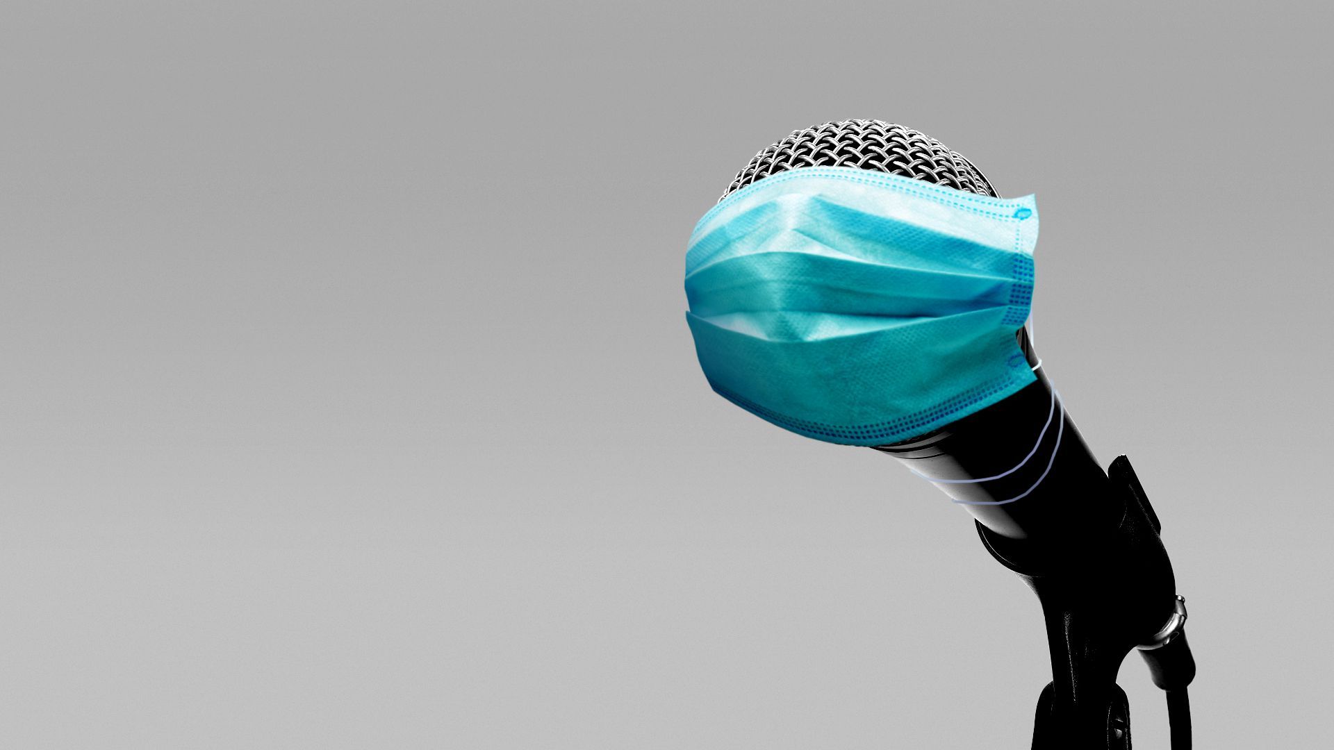 Illustration of a microphone covered with a face mask