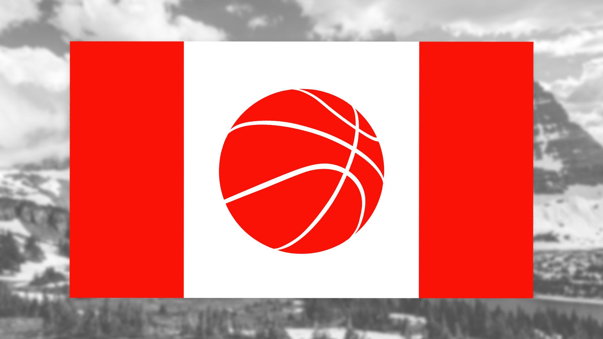 Illustration of Canadian flag with basketball in place of maple leaf