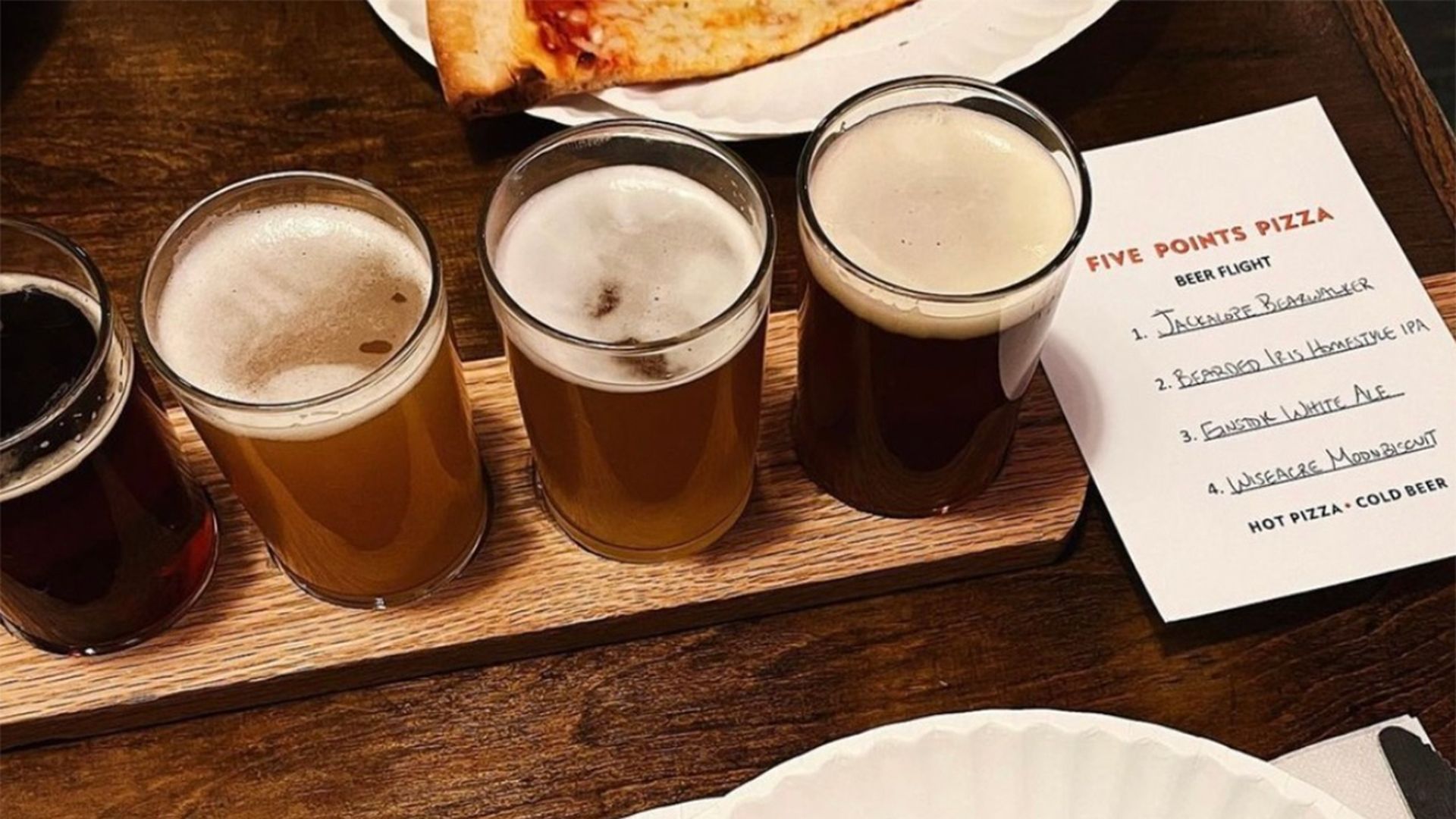 Draft beer flight and pizza