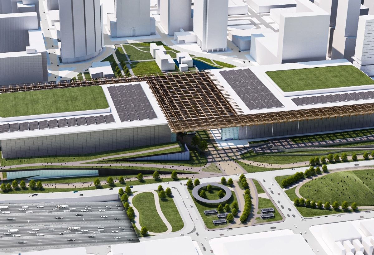 A rendering of proposed open space in Houston's convention center renovation