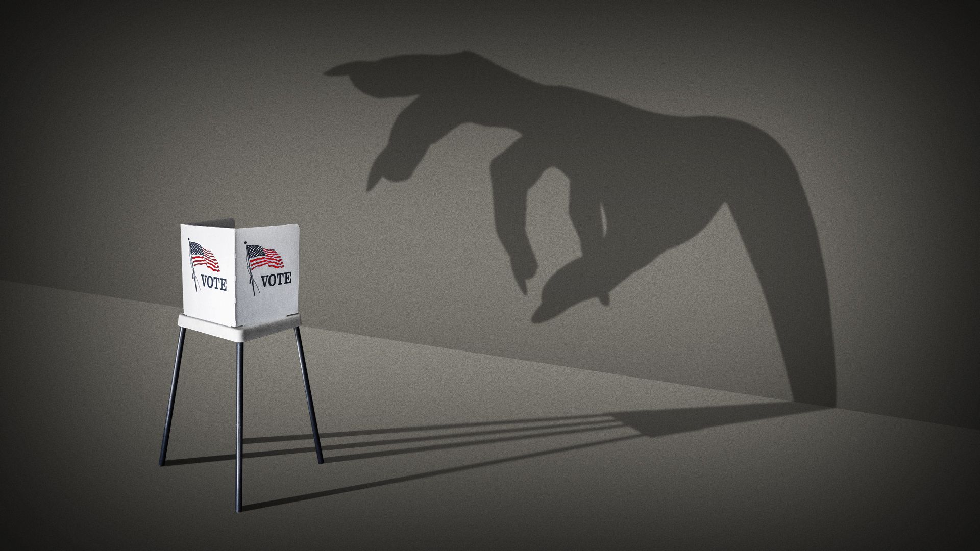 Illustration of a voting booth casting a scary shadow.