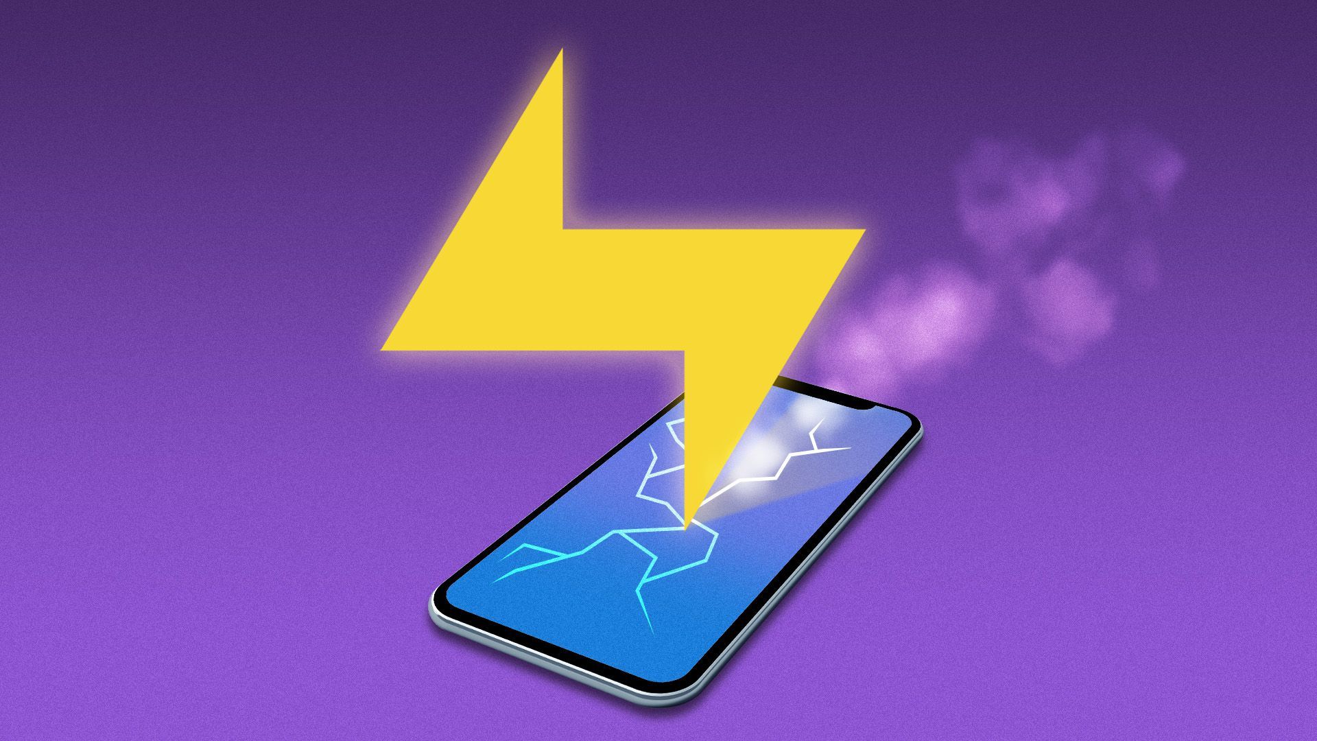 Illustration of the bolt logo striking and breaking a cellphone