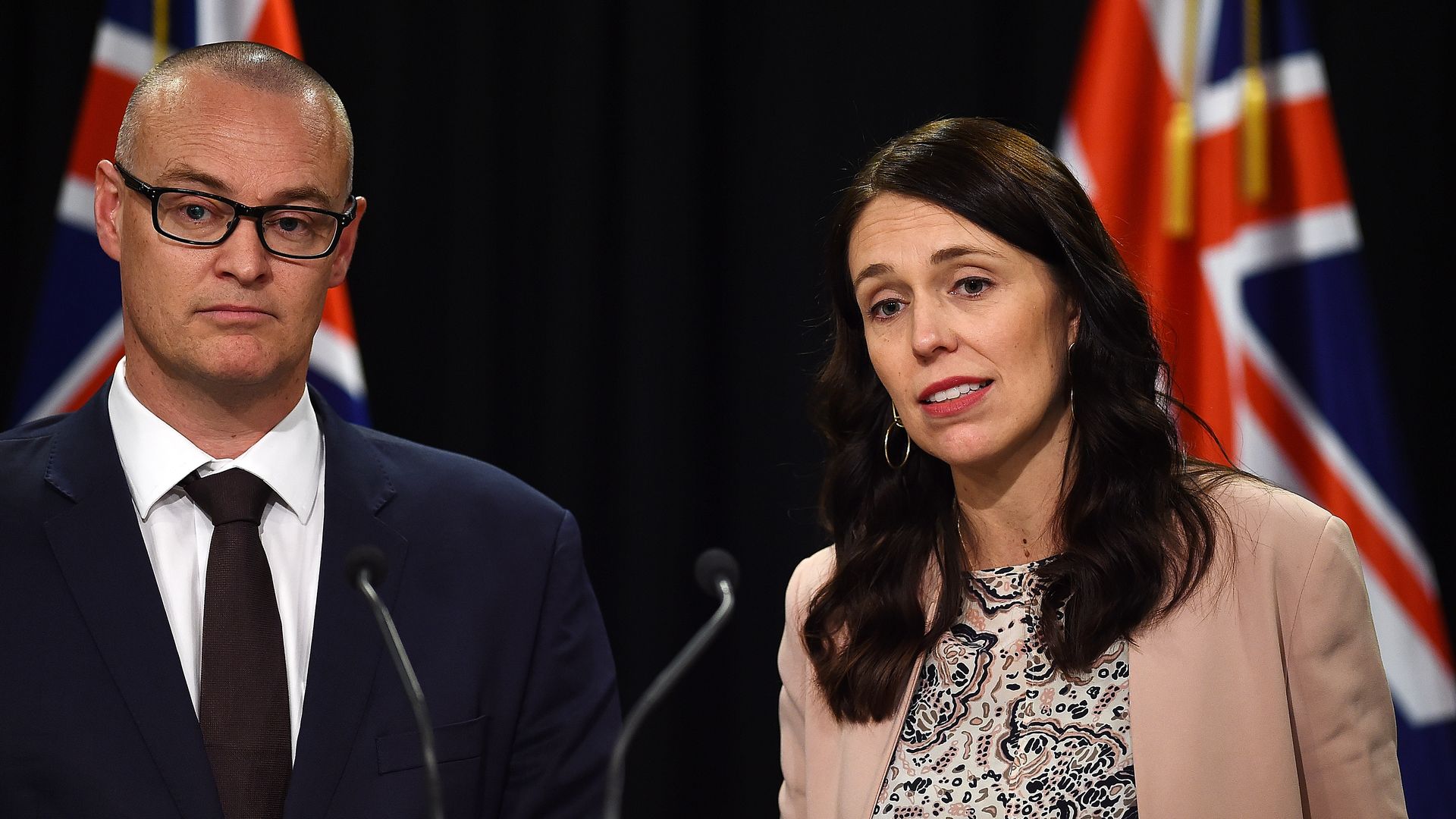 Prime Minister Jacinda Ardern and Health Minister David Clark announce a nurses pay settlement during a press conference at Parliament on August 7, 2018 in Wellington, New Zealand.