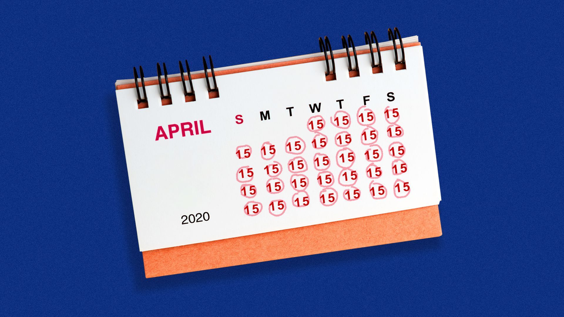 Illustration of an April calendar with all days marked the 15th