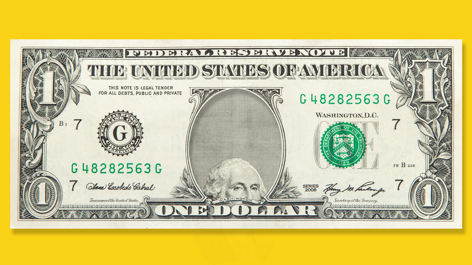 lllustration of dollar bill with George Washington hiding