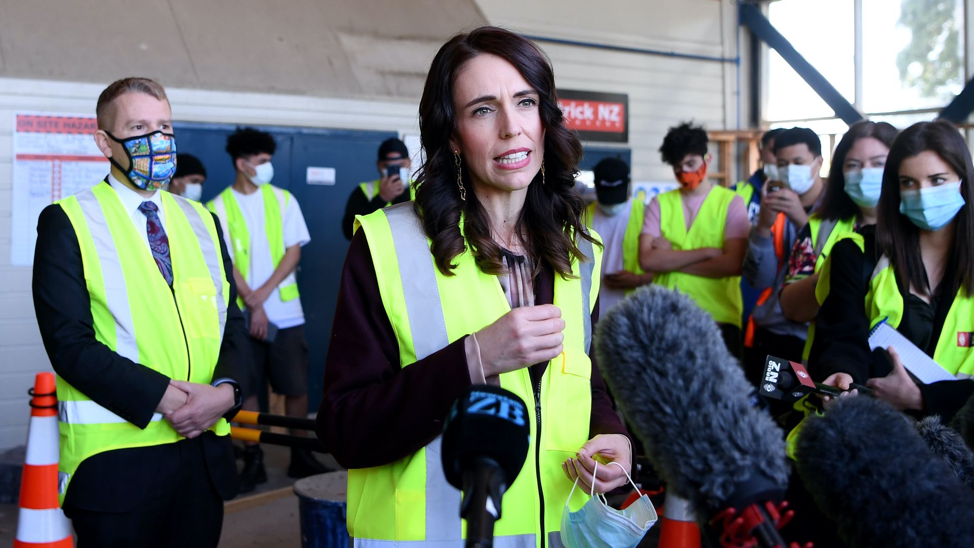  New Zealand Prime Minister Jacinda Ardern answers questions at the Manukau Institute of Technology on September 03, 2020 in Auckland, New Zealand.