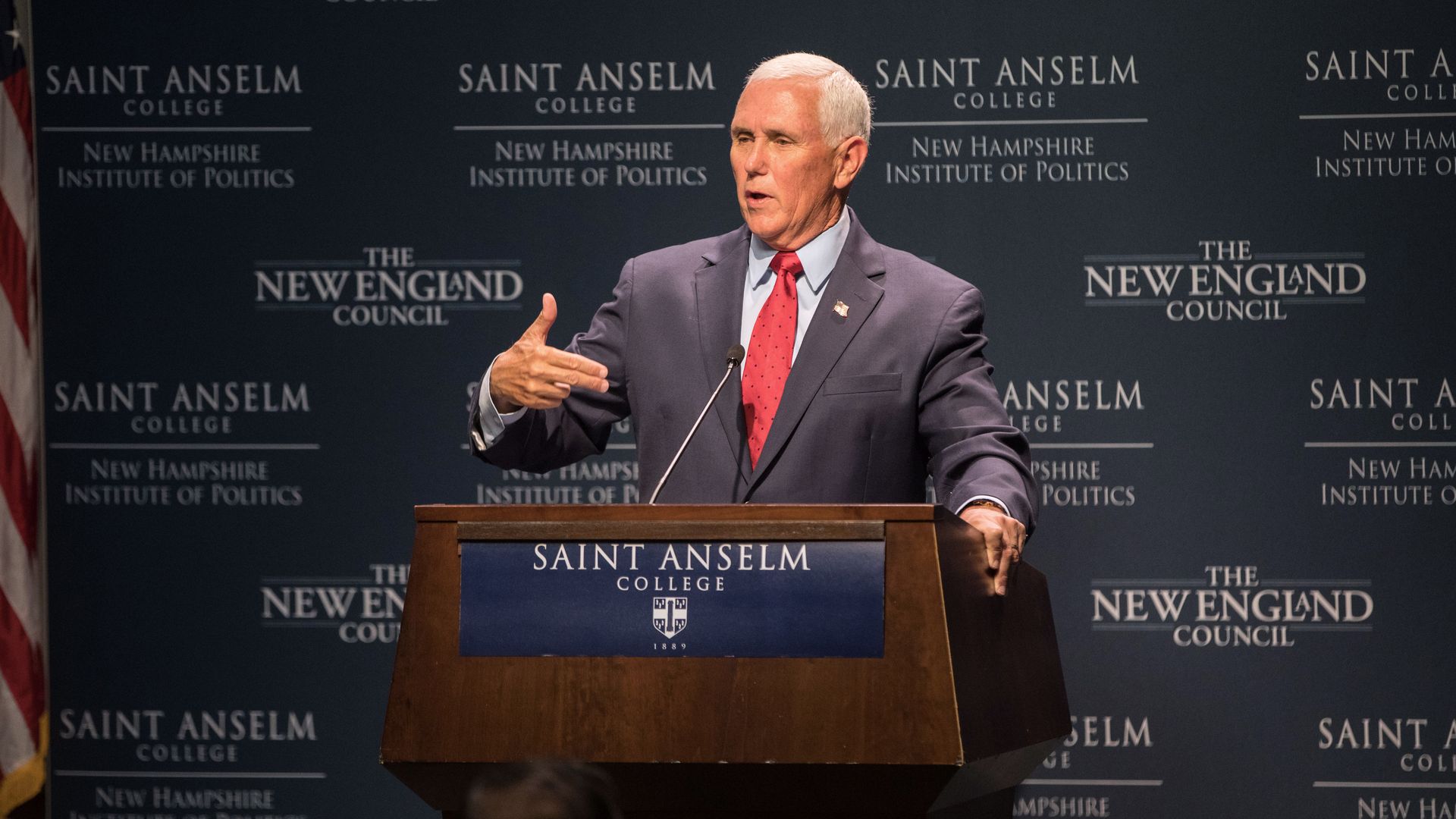 Former Vice President Mike Pence speaks at "Politics & Eggs" at the New Hampshire Institute Politics at St. Anselm College on August 17, 2022
