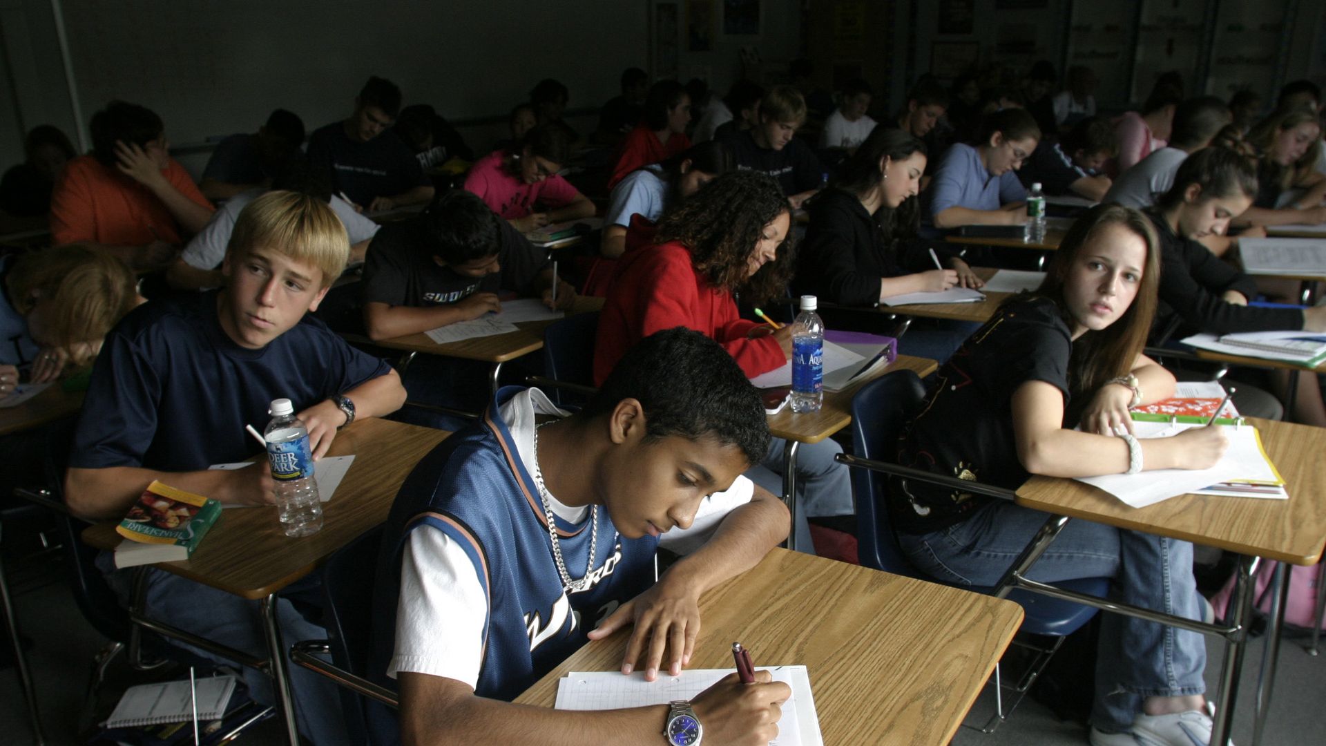 Students writing an essay