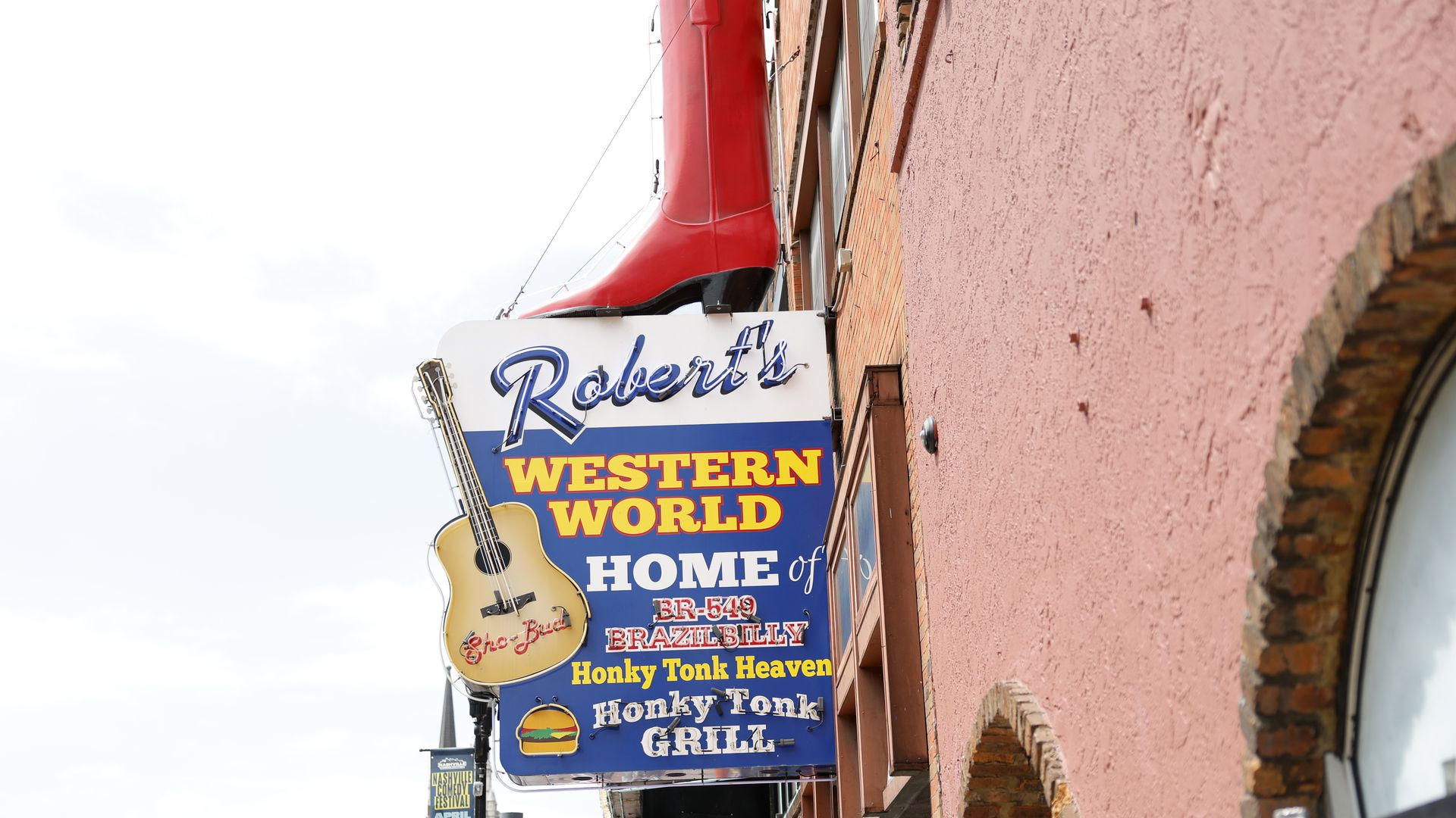 The exterior of Robert's Western World is seen on April 17, 2026 with a sign that includes a giant cowboy boot.
