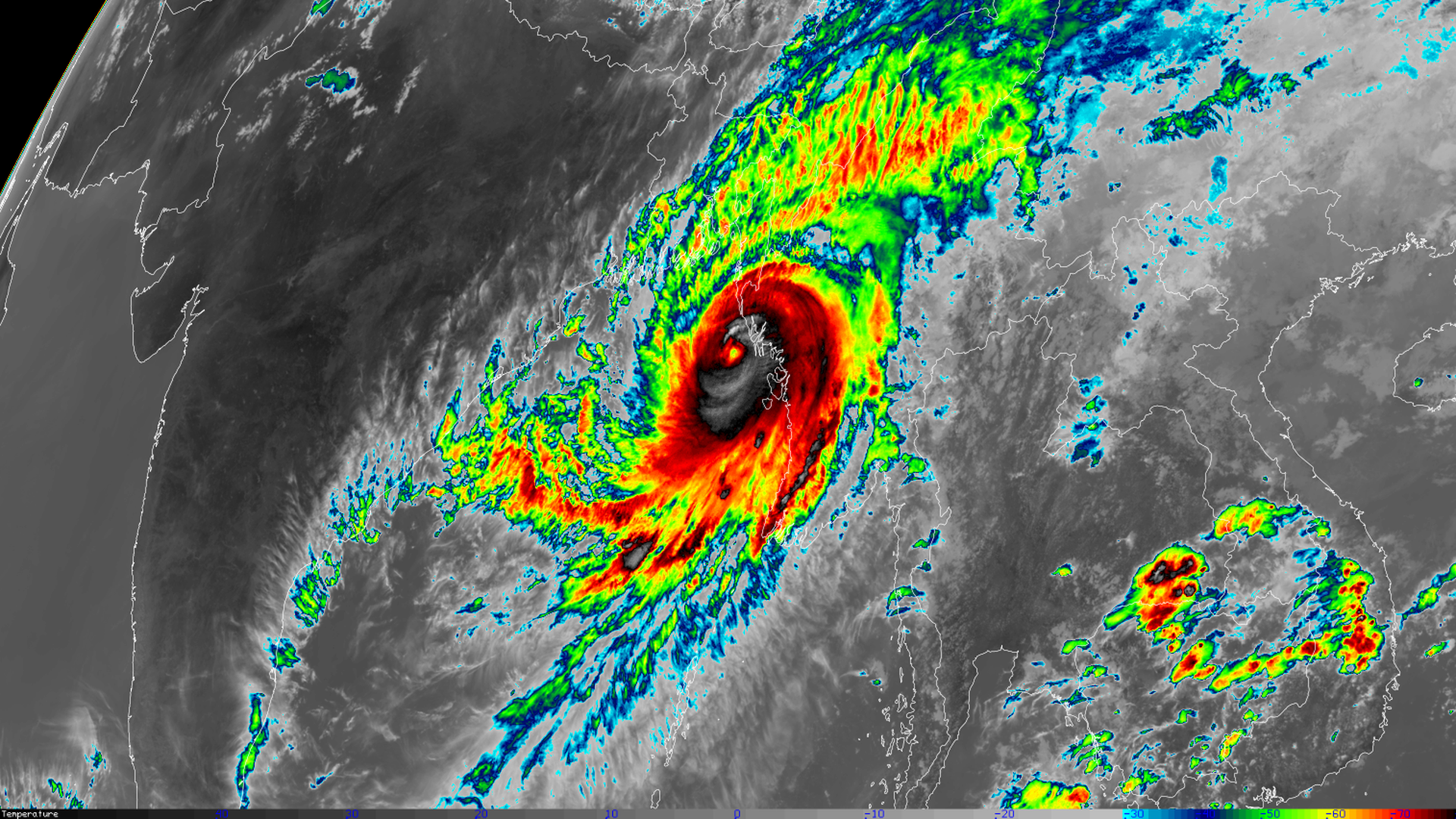 Satellite view of Tropical Cyclone Mocha shortly before it made landfall in Myanmar on Sunday May 14. 