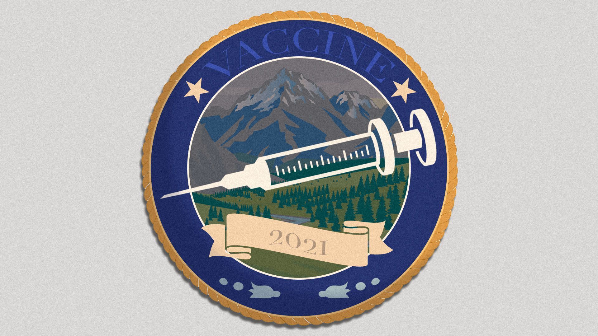 Illustration of a state seal with a syringe in the middle