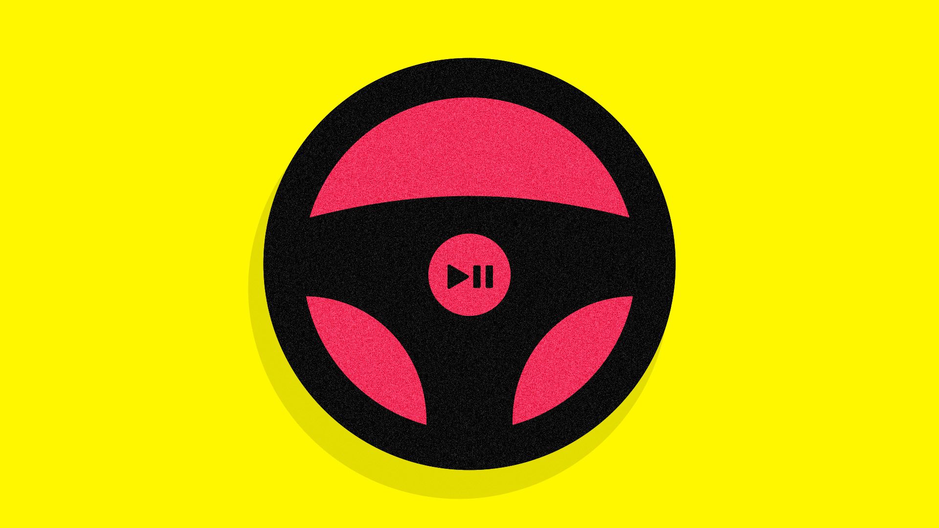 Illustration of steering wheel with play/pause button in the center