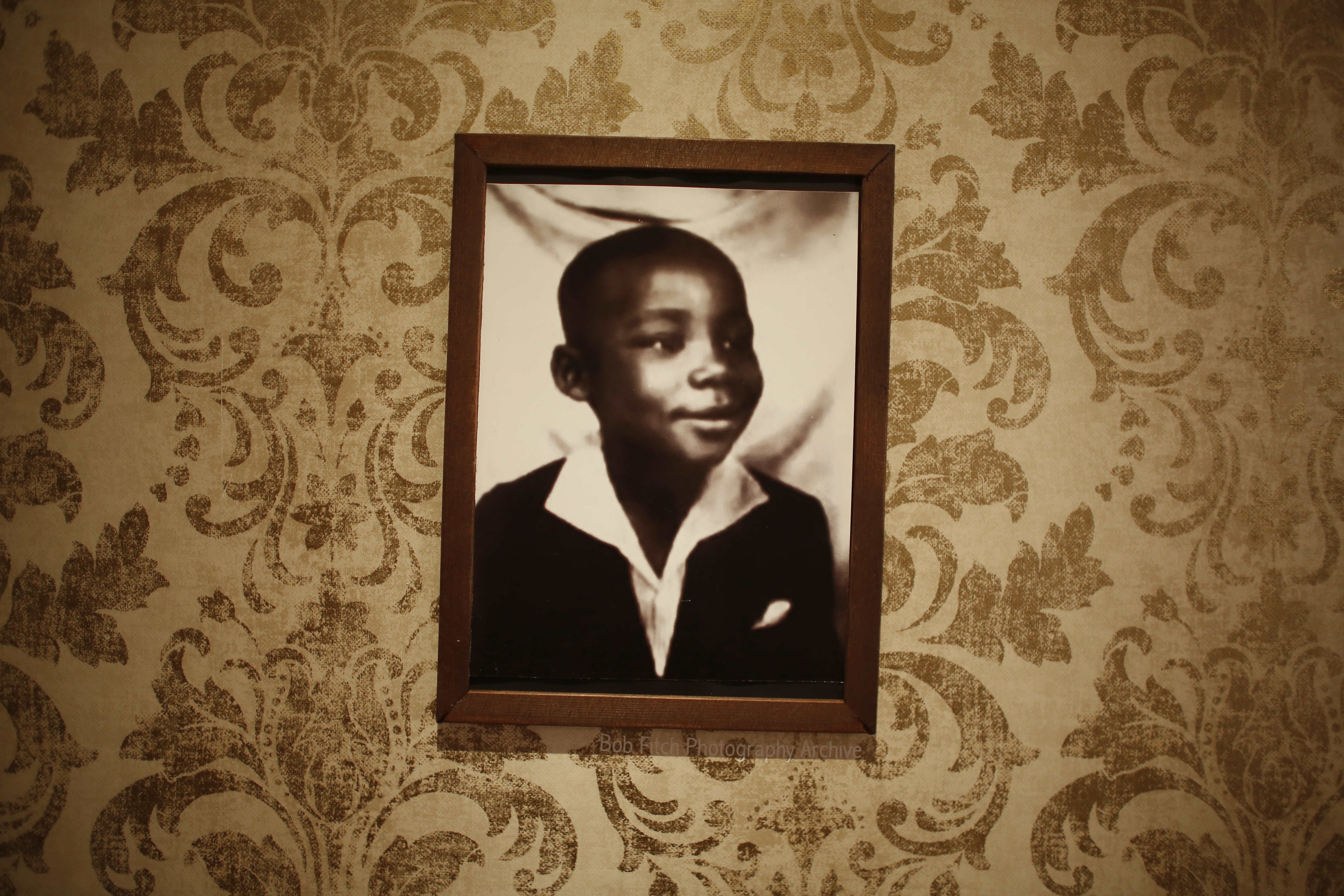 A portrait of young Martin Luther King Jr. is displayed during the opening exhibition "A dream of equality" in Mexico City, Mexico. 