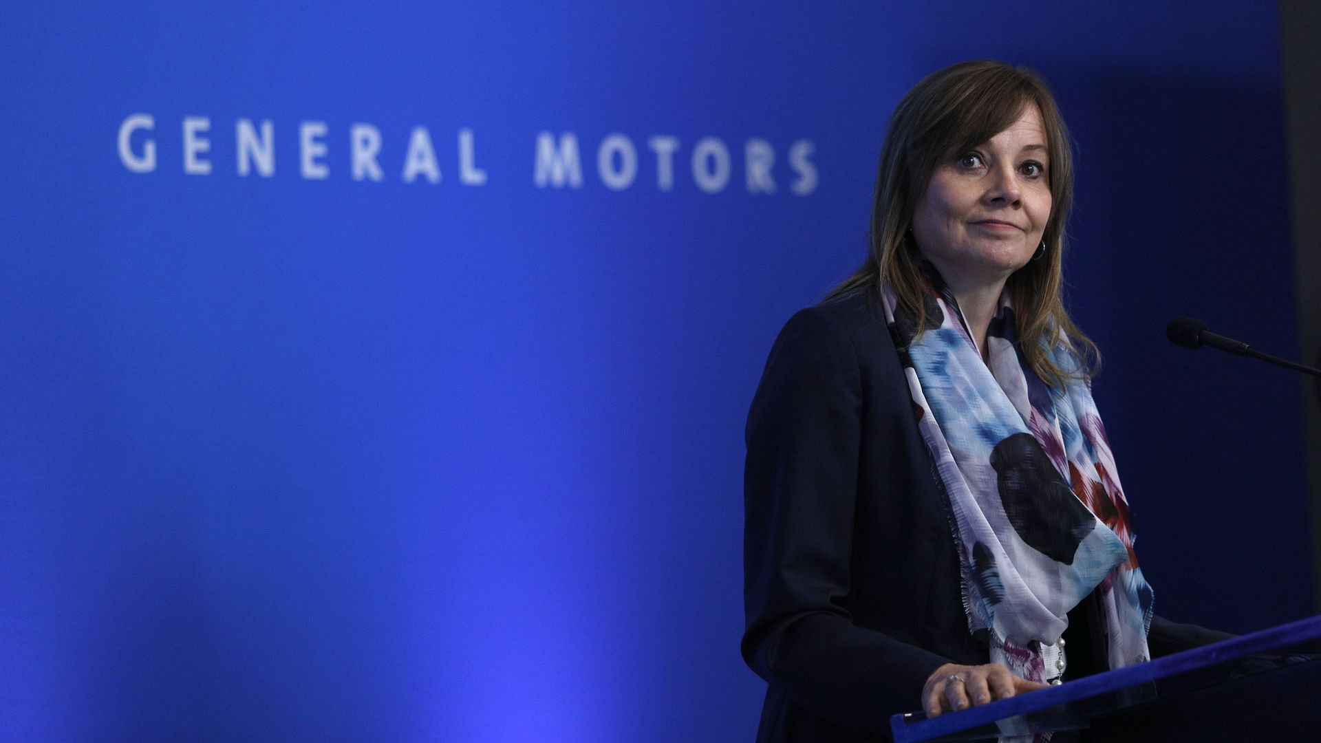 General Motors (GM) CEO Mary Barra speaks to the news media before the automobiile maker's annual meeting of shareholders at GM world headquarters June12, 2018 in Detroit, Michigan.