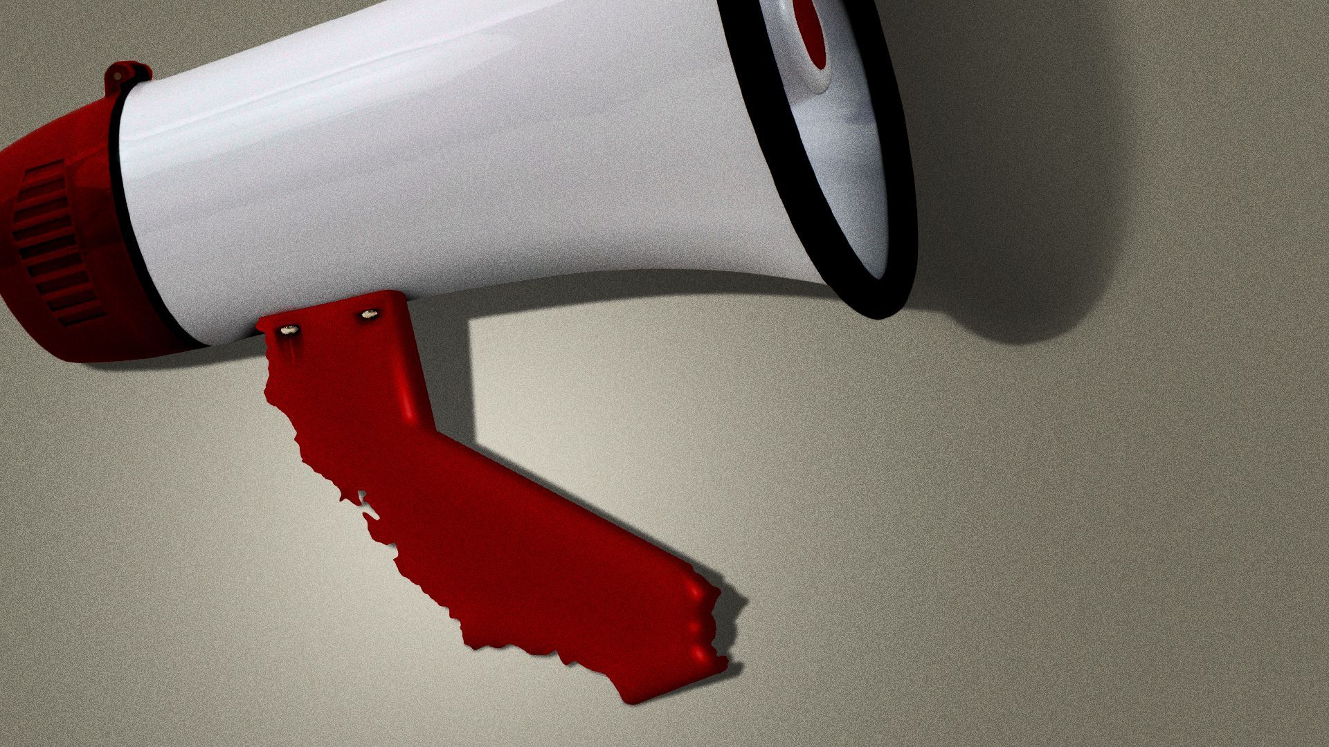 Illustration of the handle of a megaphone shaped like the state of California.