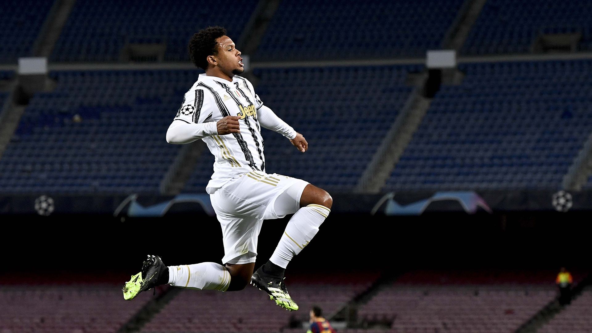 Weston McKennie celebrates a goal by jumping in the air