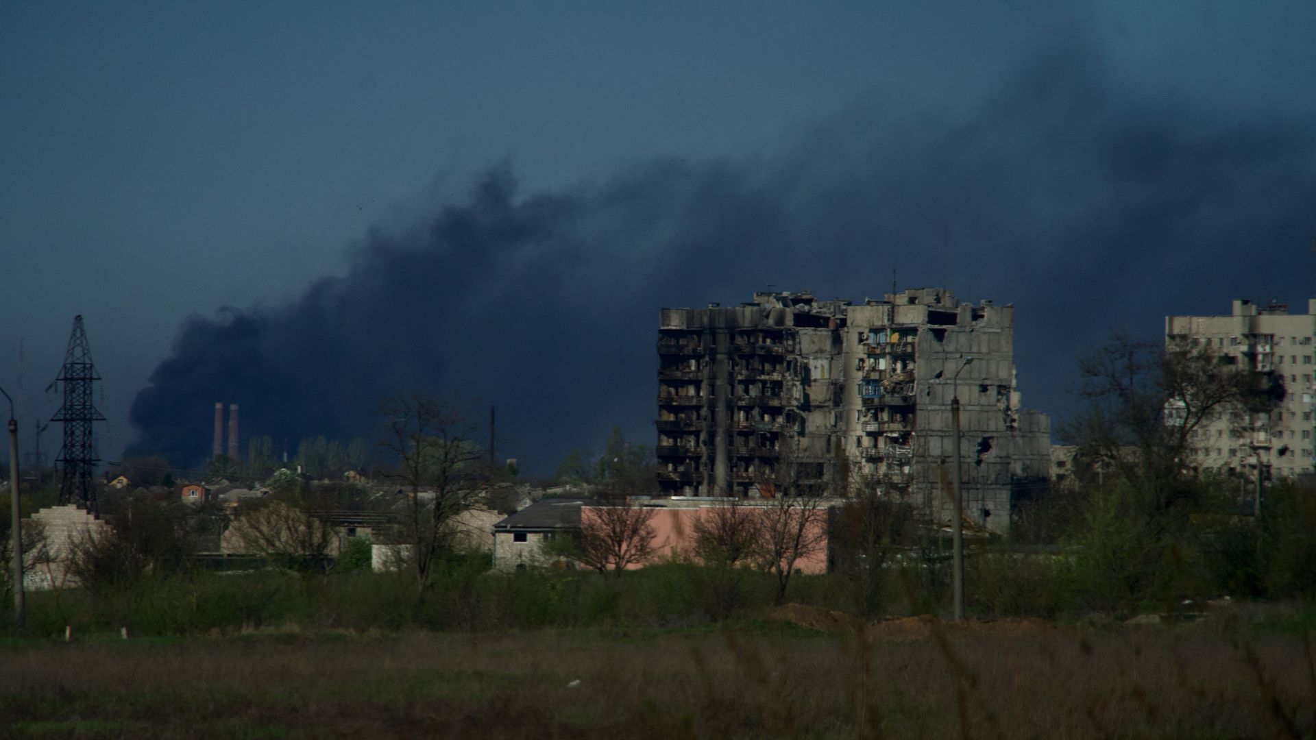 Smoke rises from the grounds of the Azovstal steel plant in the city of Mariupol on April 29.