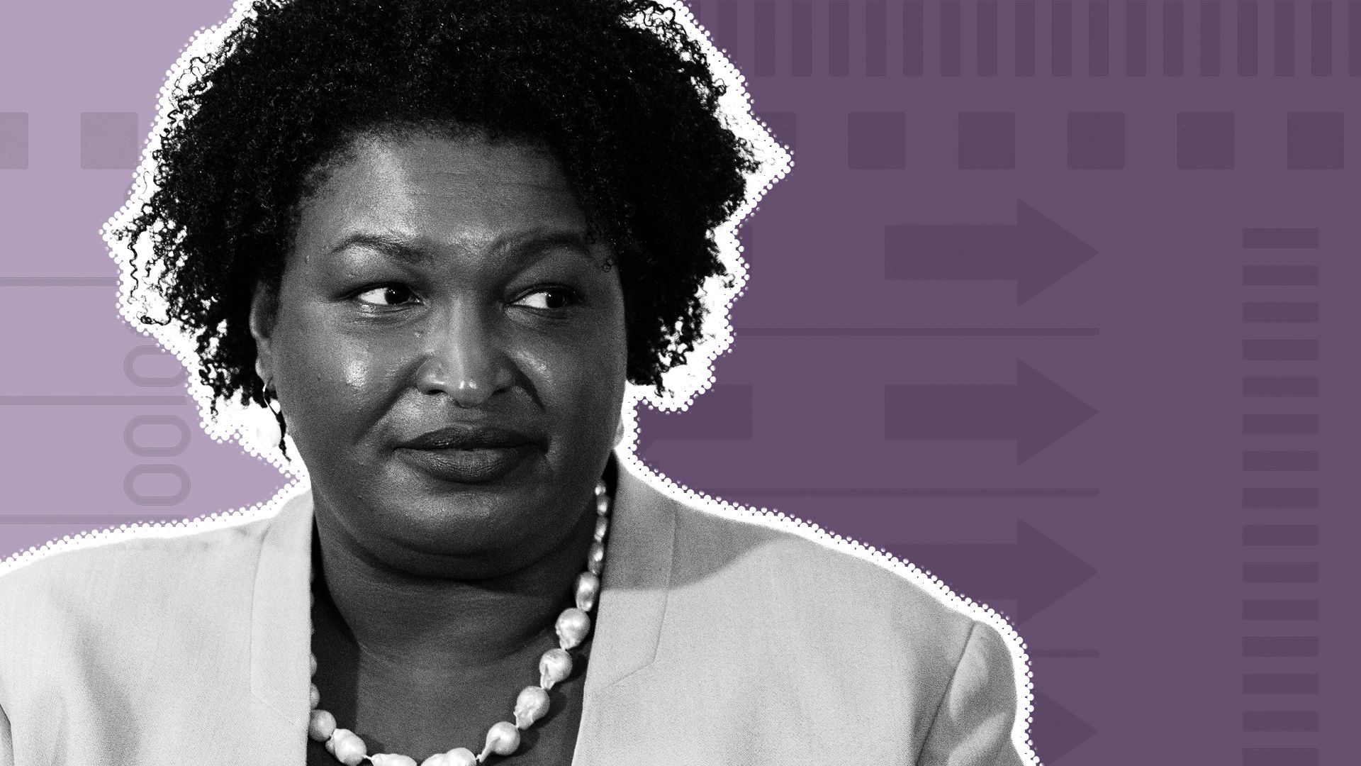 Photo illustration collage of Stacey Abrams surrounded by ballot elements. 