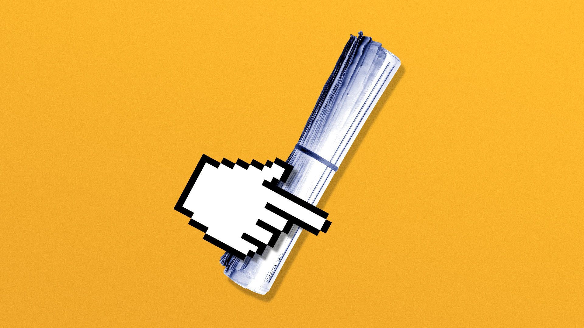 Illustration of hand cursor holding a newspaper roll