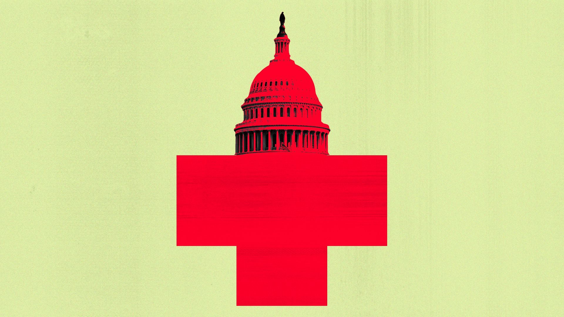 Illustration of the U.S. Capitol forming the top of a red cross symbol.