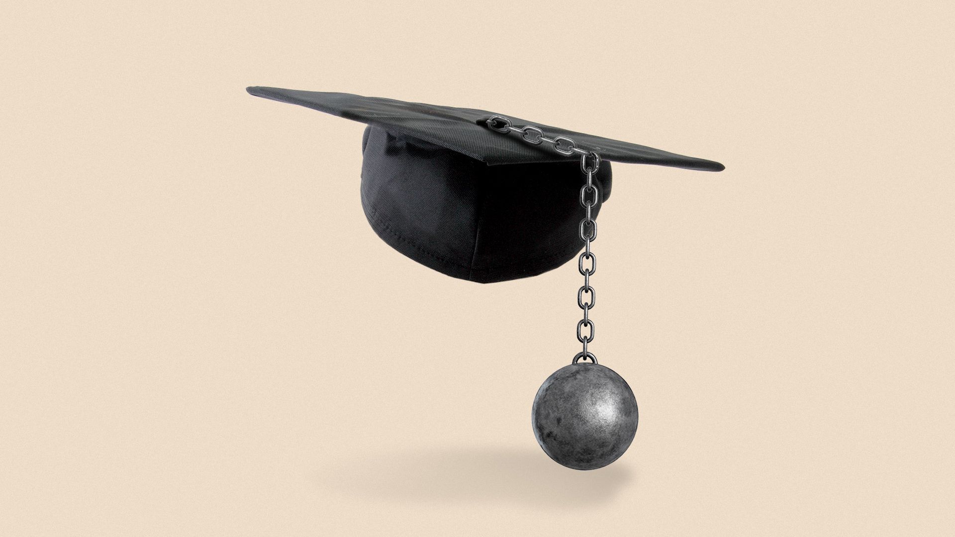 Illustration of a graduation cap being weighed down by a ball and chain as the tassel.
