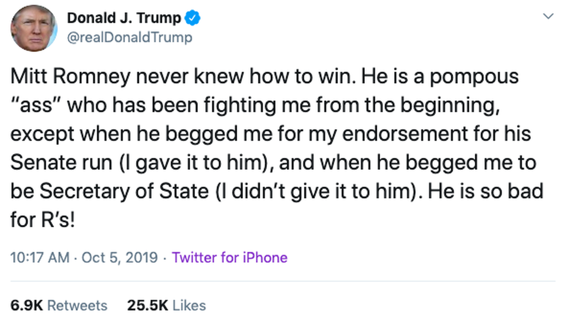 Trump calls GOP Sen. Mitt Romney a "pompous ass" over Ukraine criticism