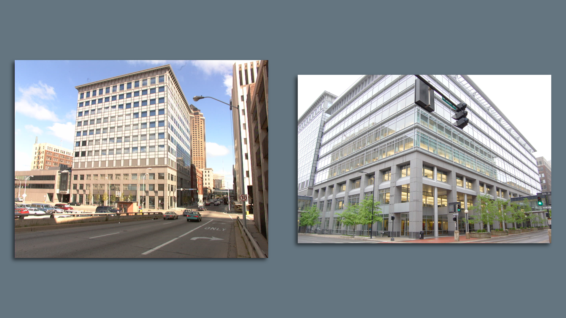 A photo of Wells Fargo buildings.