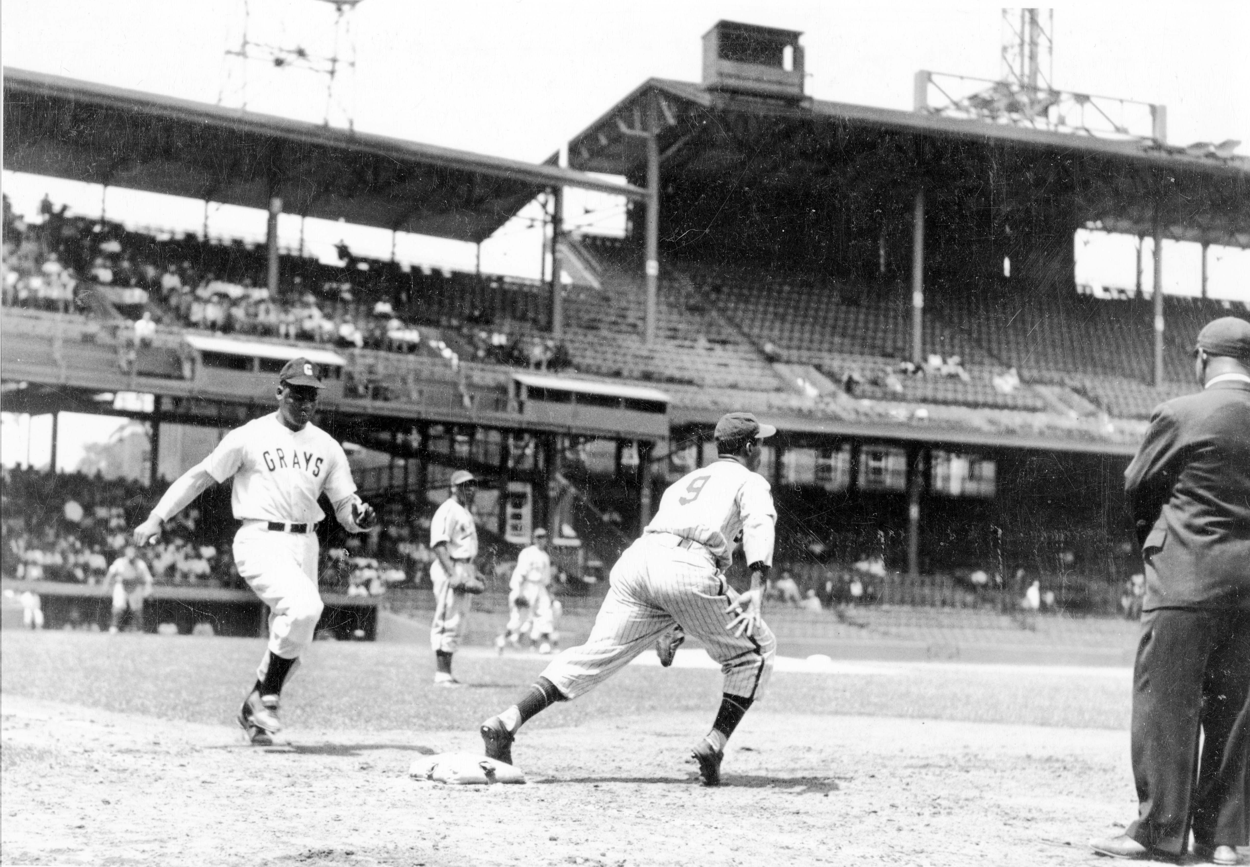 Negro League game between the home team Homestead Grays versus the New York Black Yankees at Griffith Stadium, Washington DC, 1940.