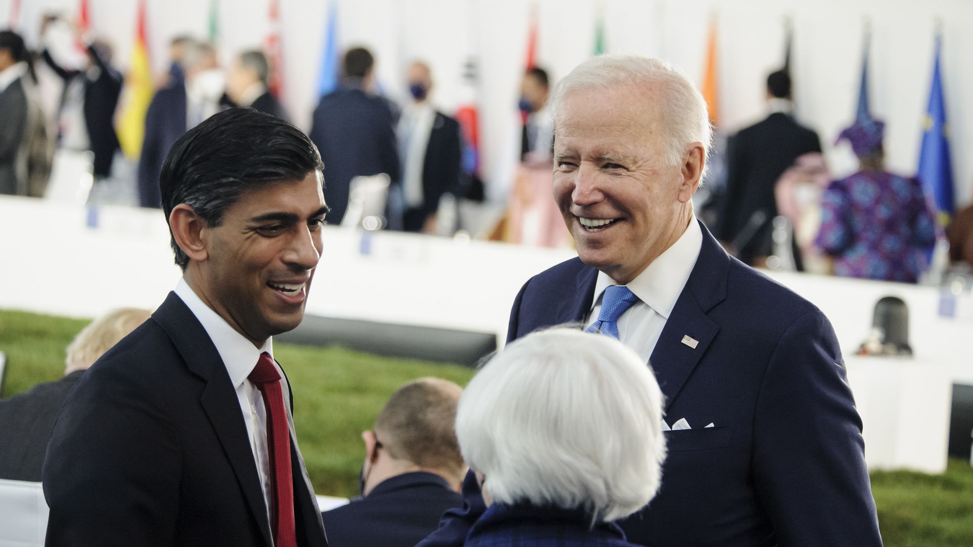 Then-UK Chancellor of the Exchequer, Rishi Sunak, and President Biden at the G20 Summit in 2021