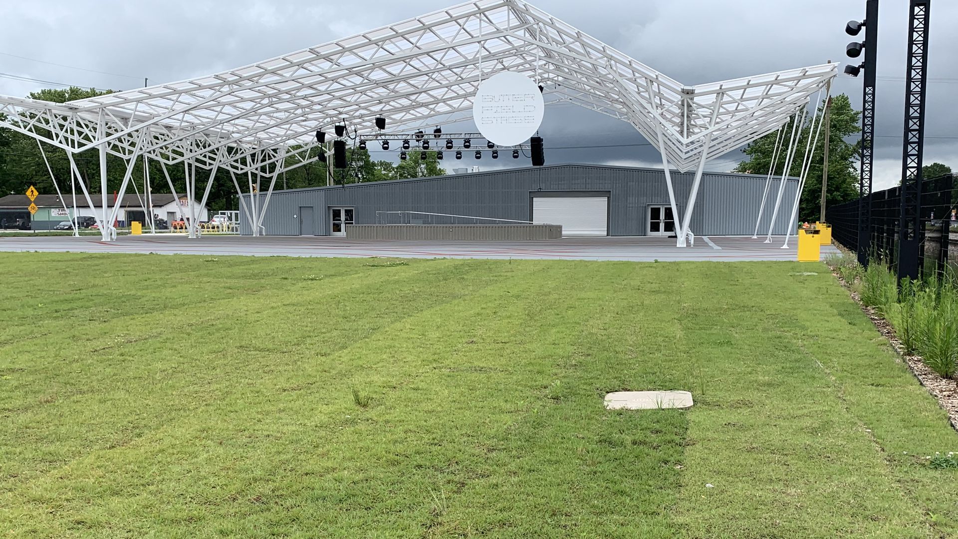 The new outdoor Butterfield Stage in Rogers is surrounded by grass