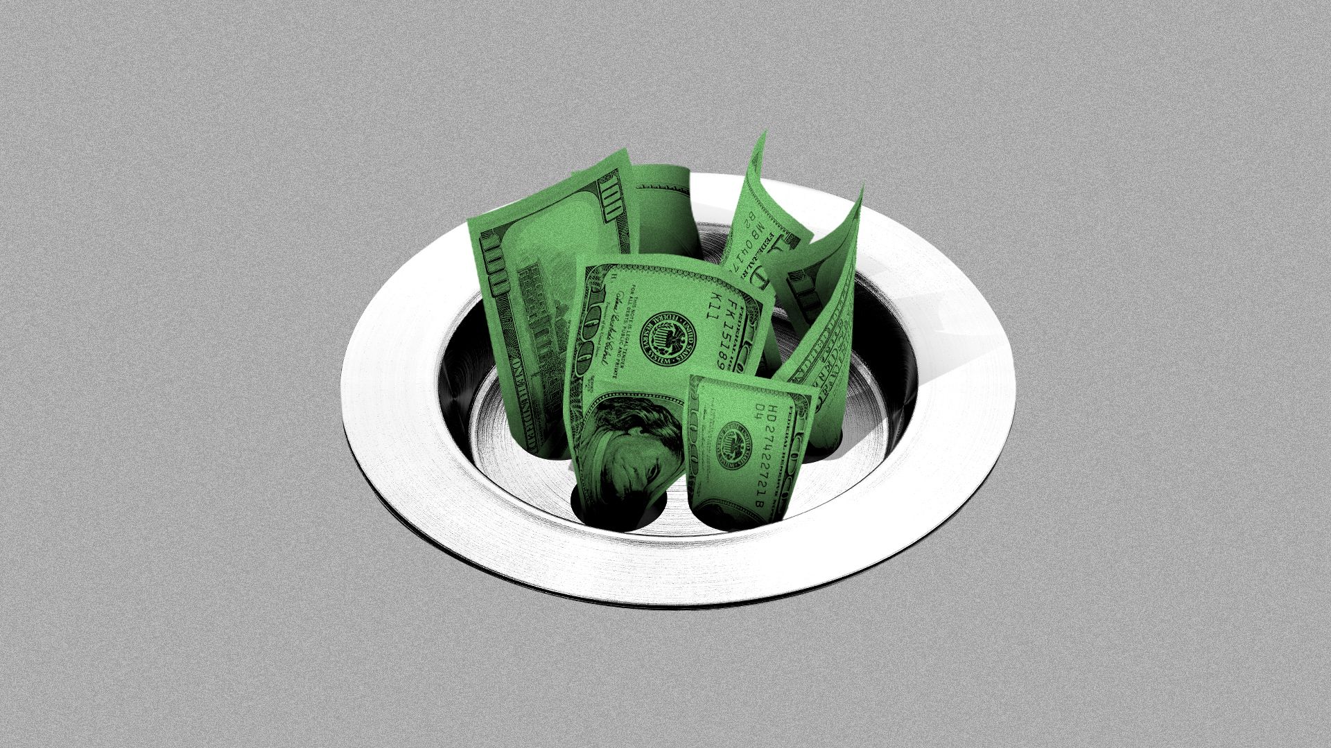 Illustration of a drain plugged up with cash.