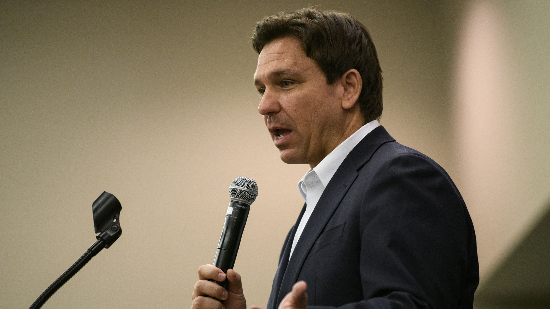 Florida Gov. Ron DeSantis speaks during an Iowa GOP reception on May 13, 2023 in Cedar Rapids, Iowa.