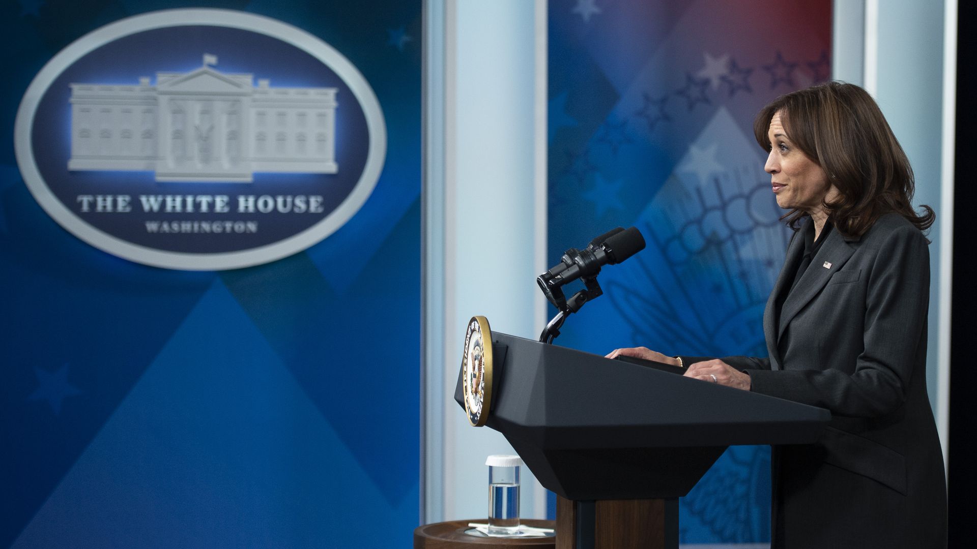 .S. Vice President Kamala Harris during a White House Equal Pay Day Summit in the Eisenhower Executive Office Building in Washington, D.C., U.S., on Tuesday, March 15, 2022.