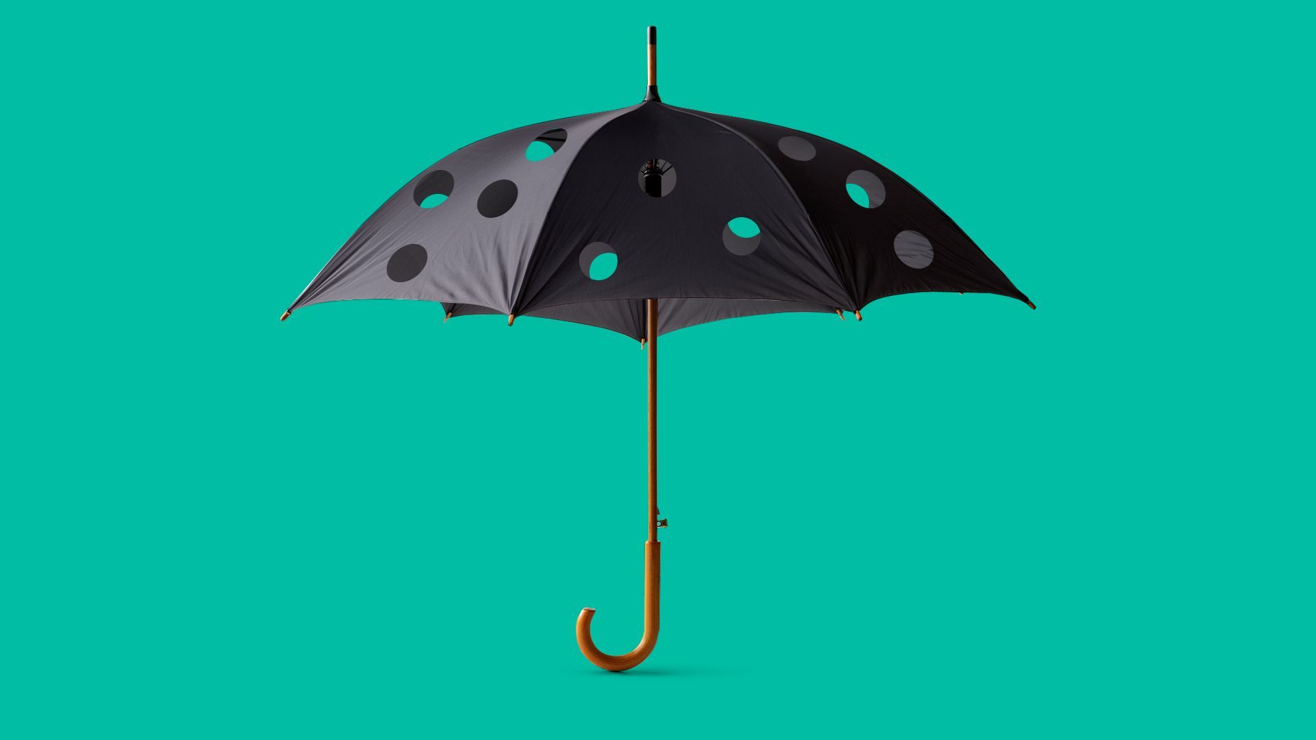 Illustration of an umbrella with holes in it. 