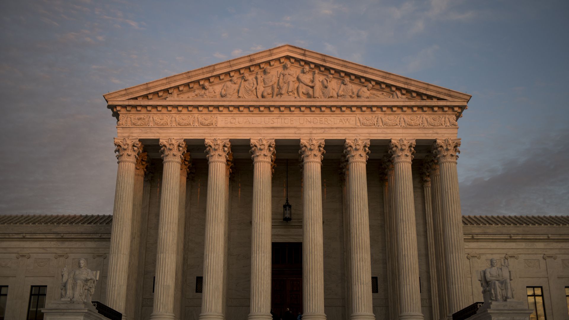 The Supreme Court building from a low angle.