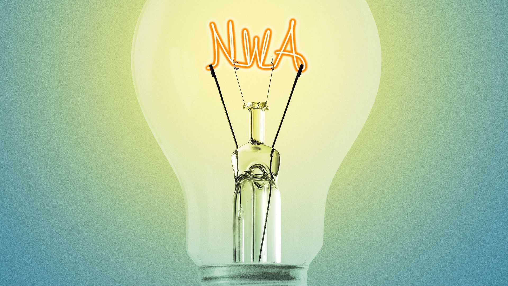 Illustration of a light bulb with the filament spelling NWA.