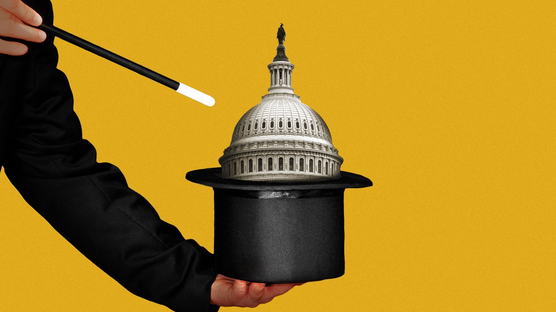 Illustration of the Capitol dome in a magician's hat.