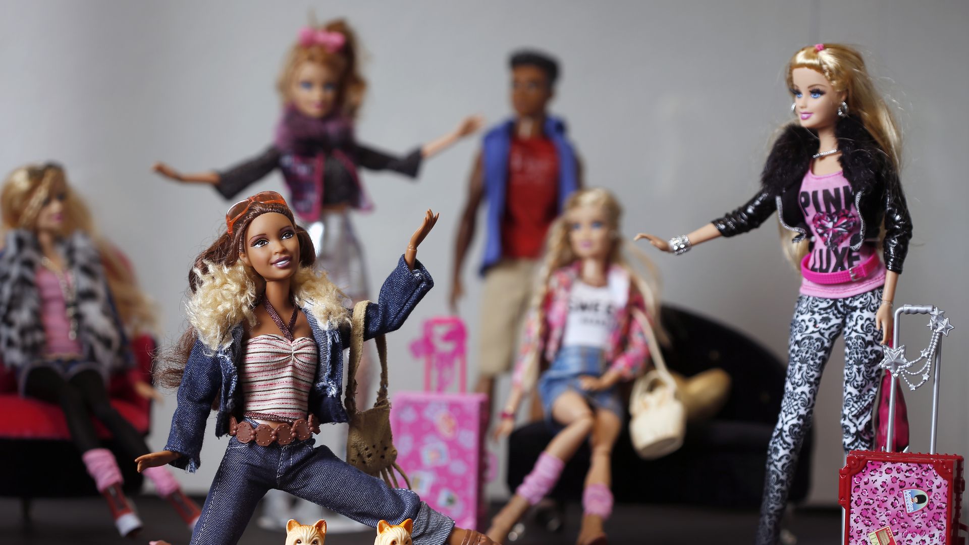 A collection of Barbie dolls on display in France