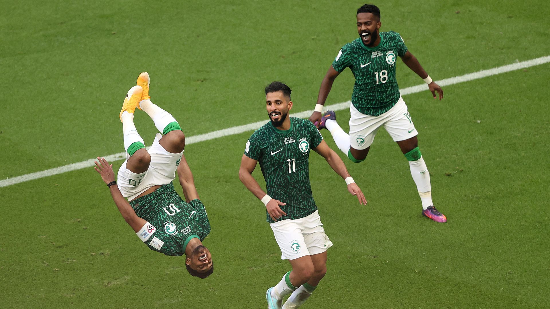 Saudi Arabia celebrate after beating Argentina. 