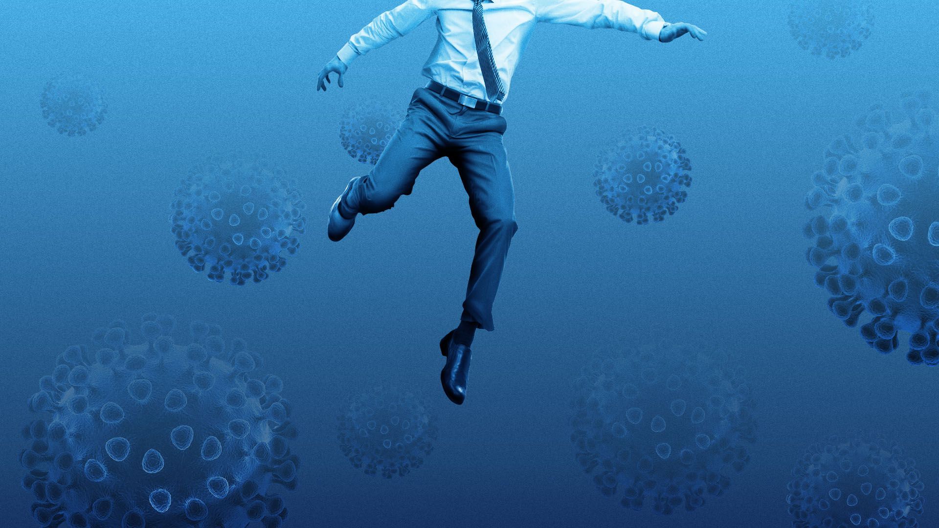 Illustration of a man in water surrounded by viruses 