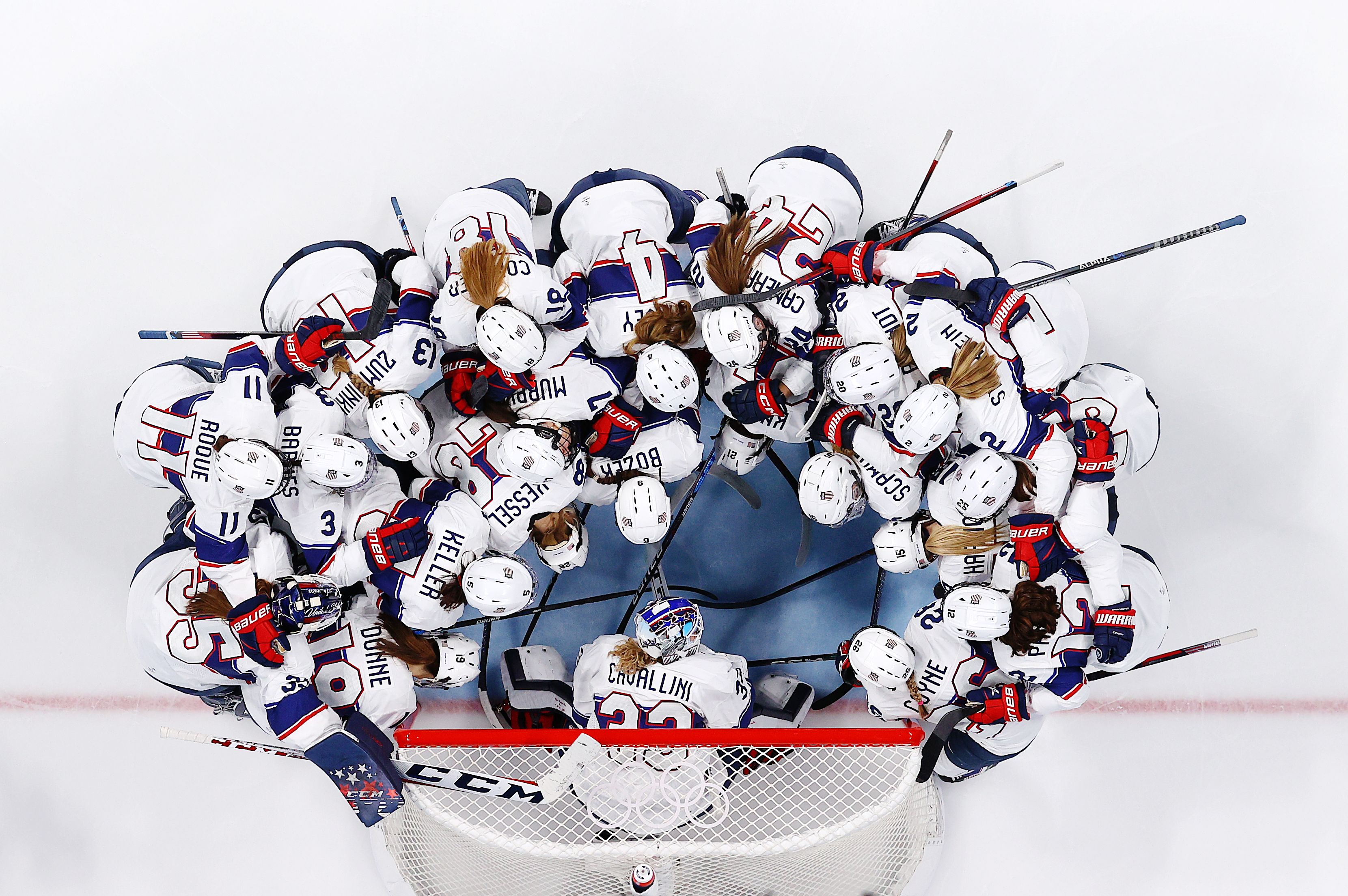 U.S. women's hockey huddle