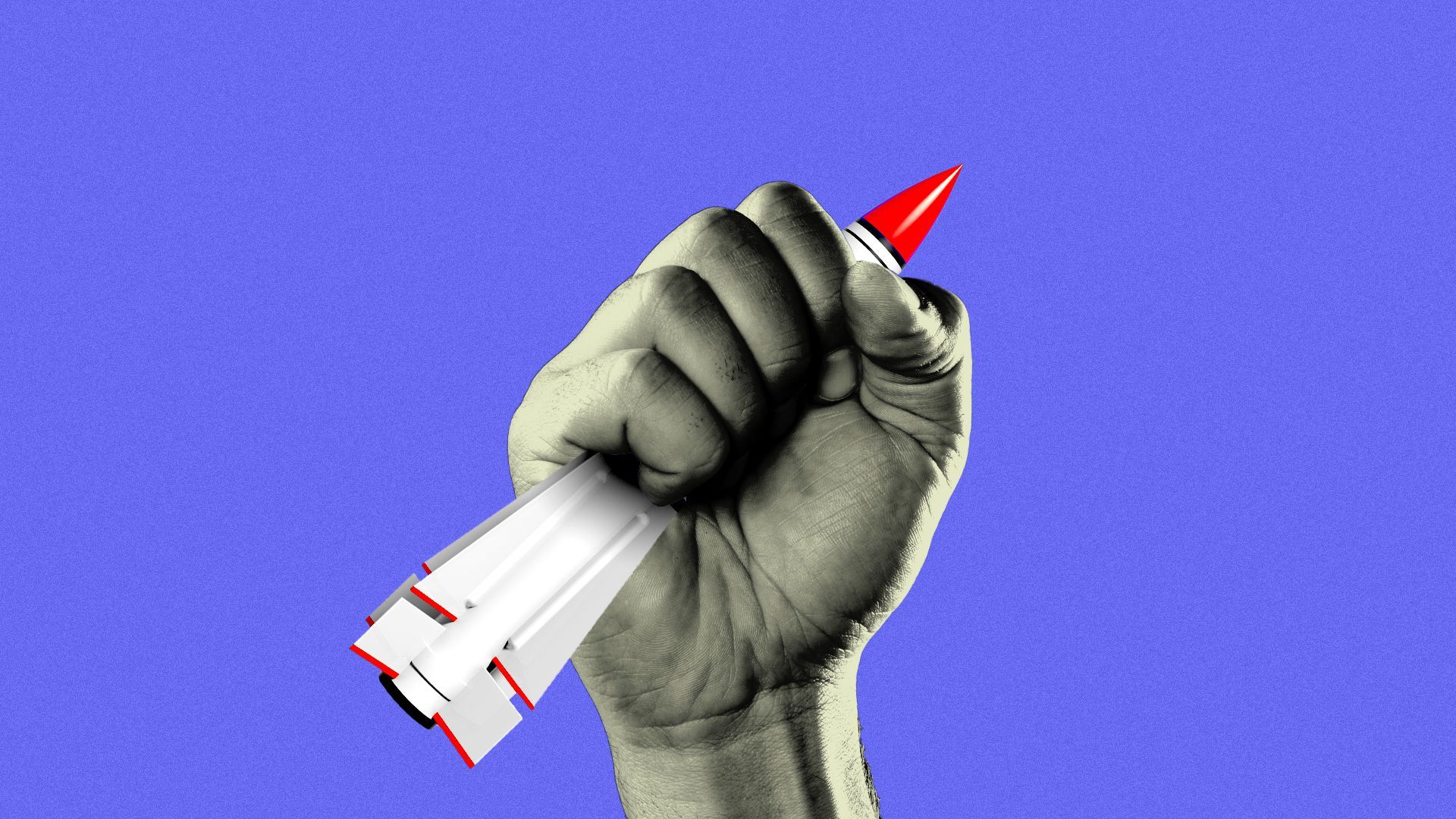 Illustration of a fist clenching around a nuclear missile