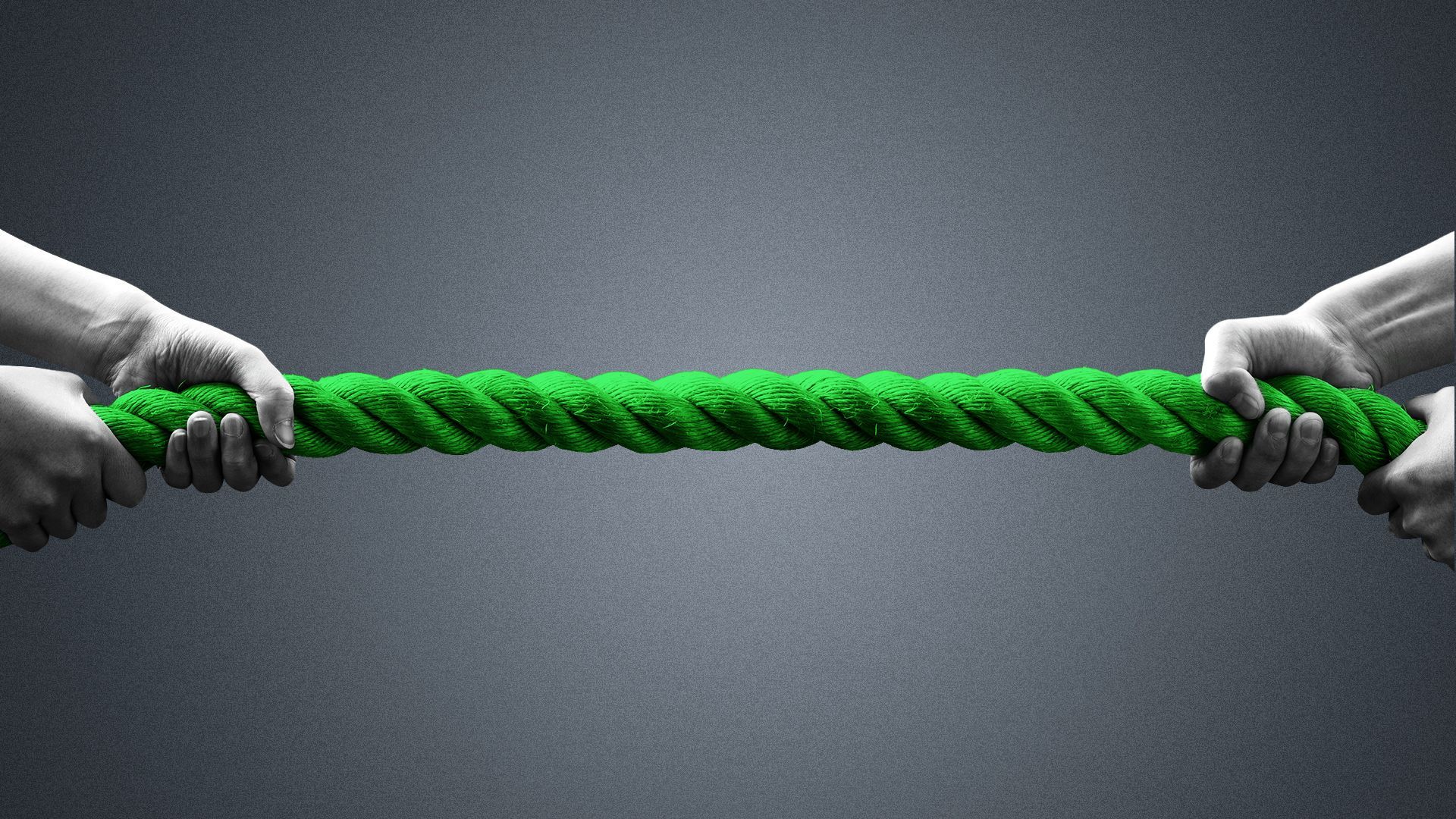 an illustration of two sets of hands tugging on a green rope