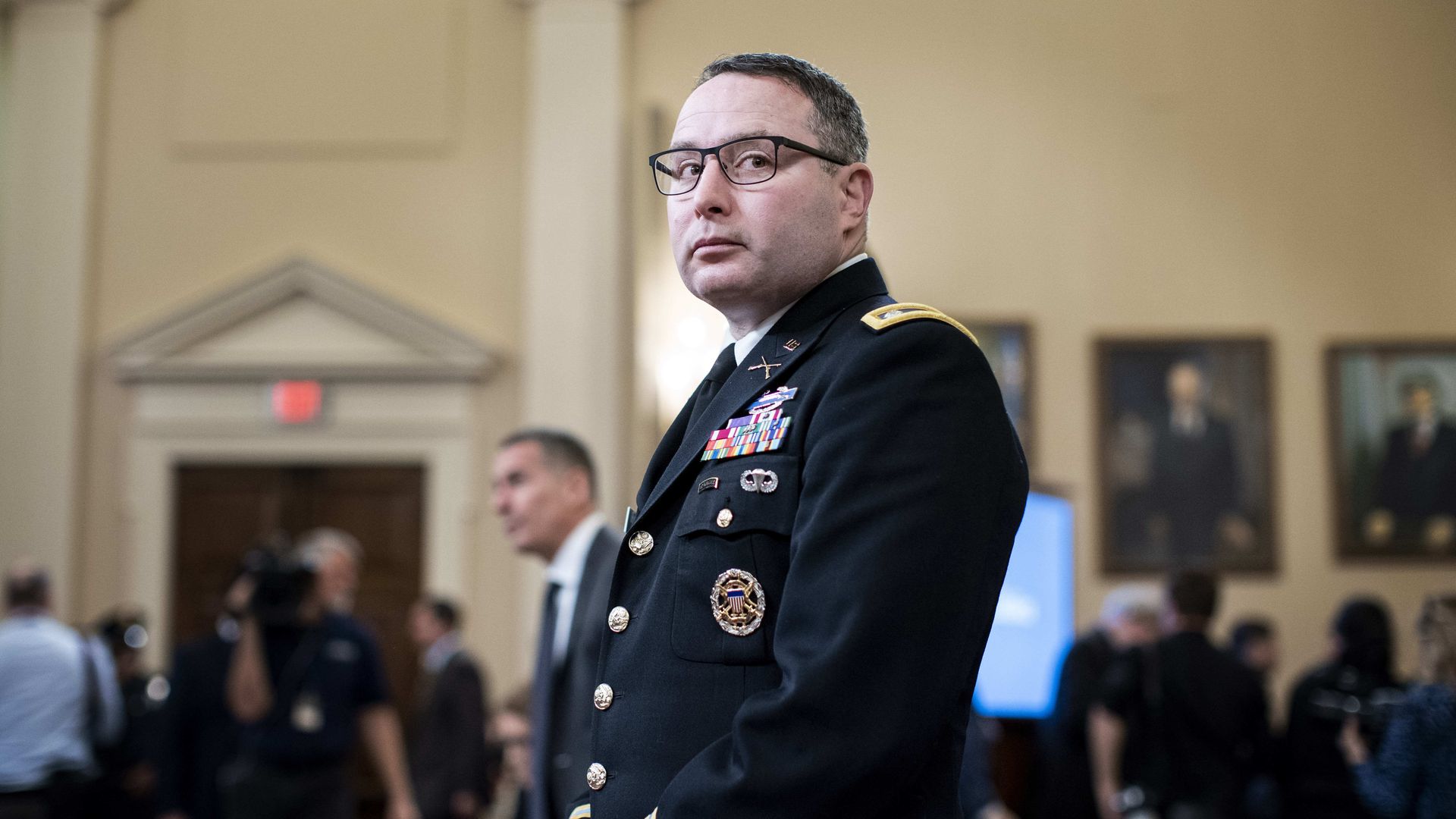 Vindman stands in military dress in a courtroom